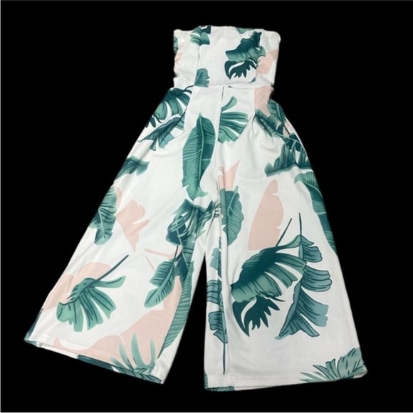 Women’s Palm Leaf Tropical Jumpsuit Stretch Romper Summer Vacation - Picture 6 of 14